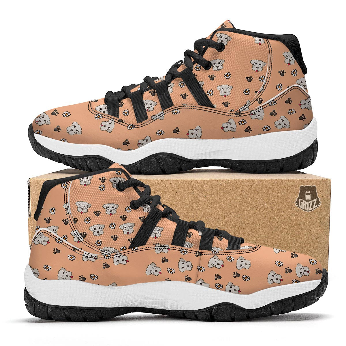 Puppy Shih Tzu Print Pattern Black Bball Shoes-grizzshop