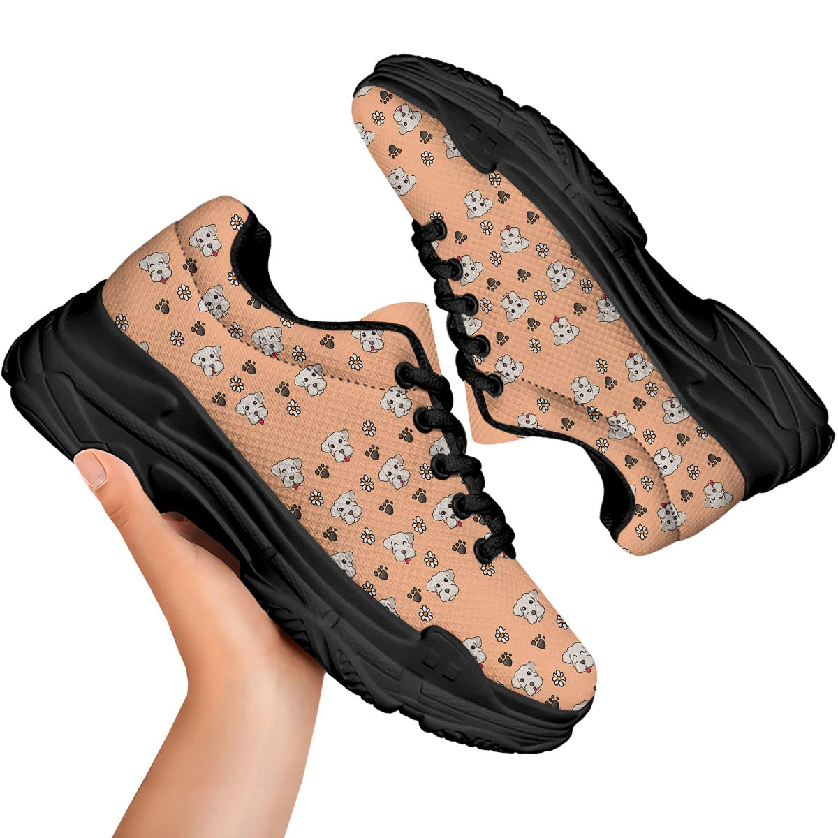 Puppy Shih Tzu Print Pattern Black Chunky Shoes-grizzshop