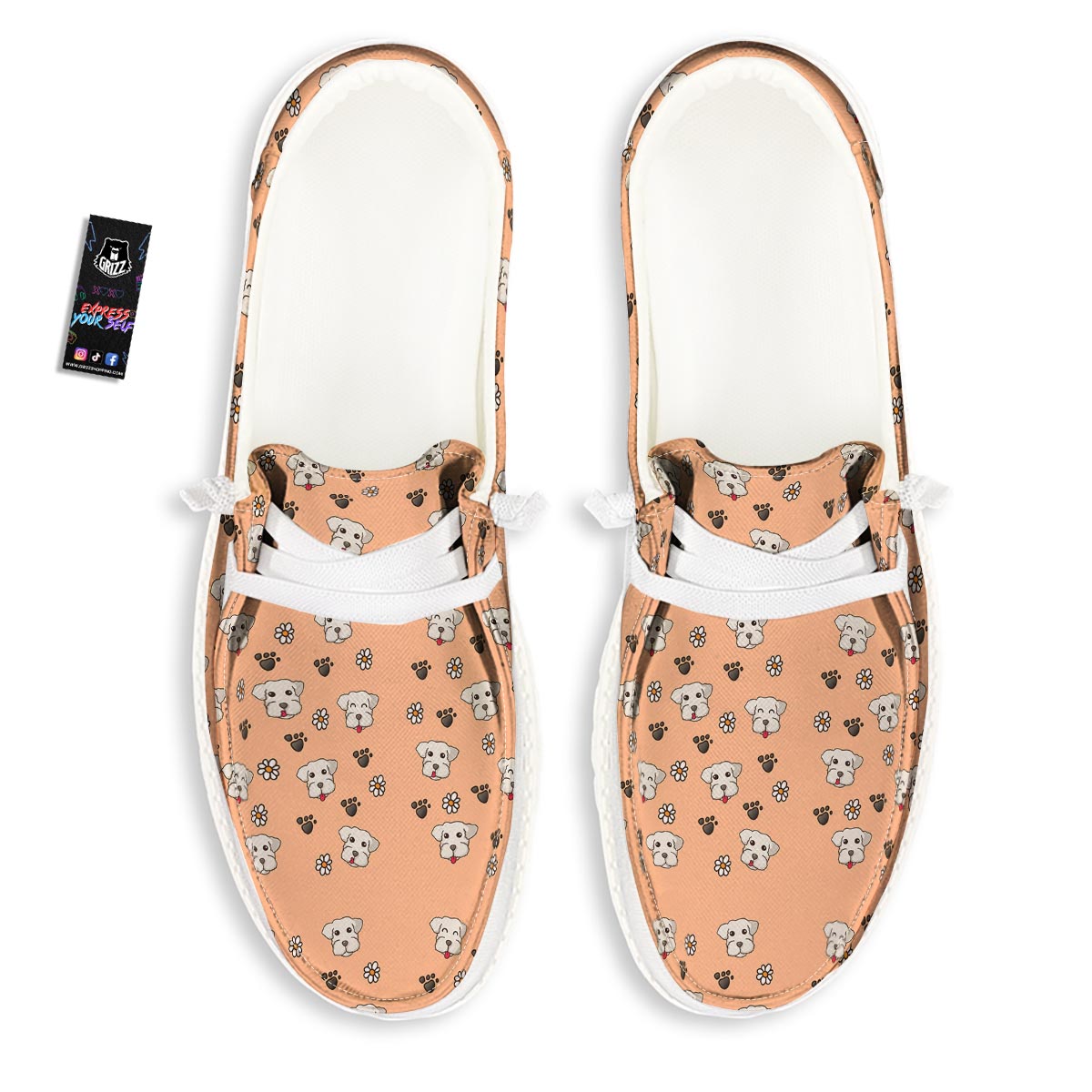 Puppy Shih Tzu Print Pattern Black Loafers-grizzshop