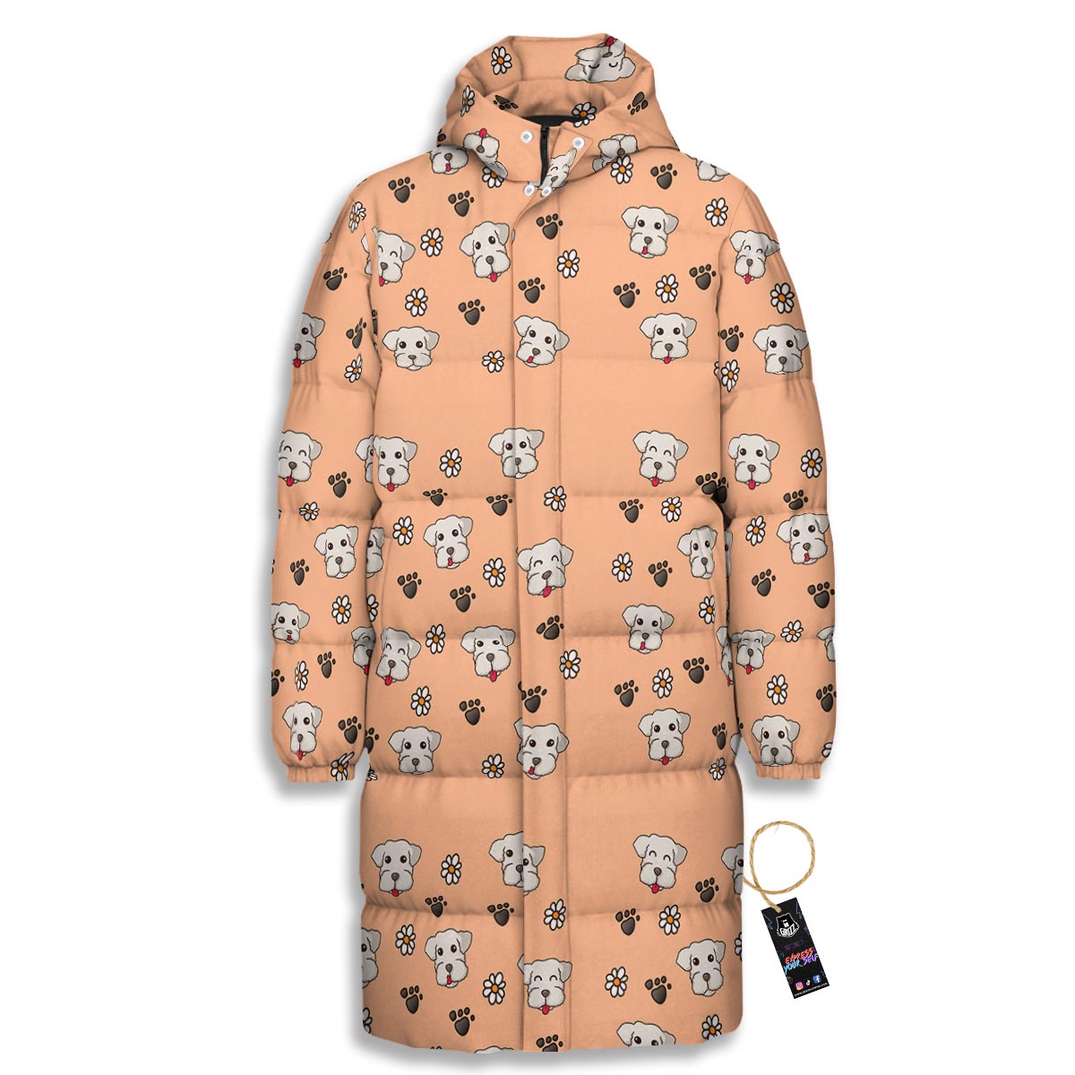 Puppy Shih Tzu Print Pattern Long Down Jacket-grizzshop