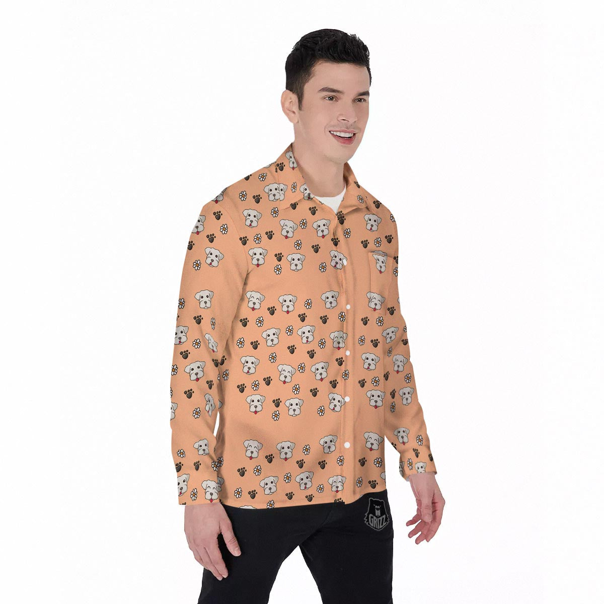 Puppy Shih Tzu Print Pattern Men's Long Sleeve Shirts-grizzshop