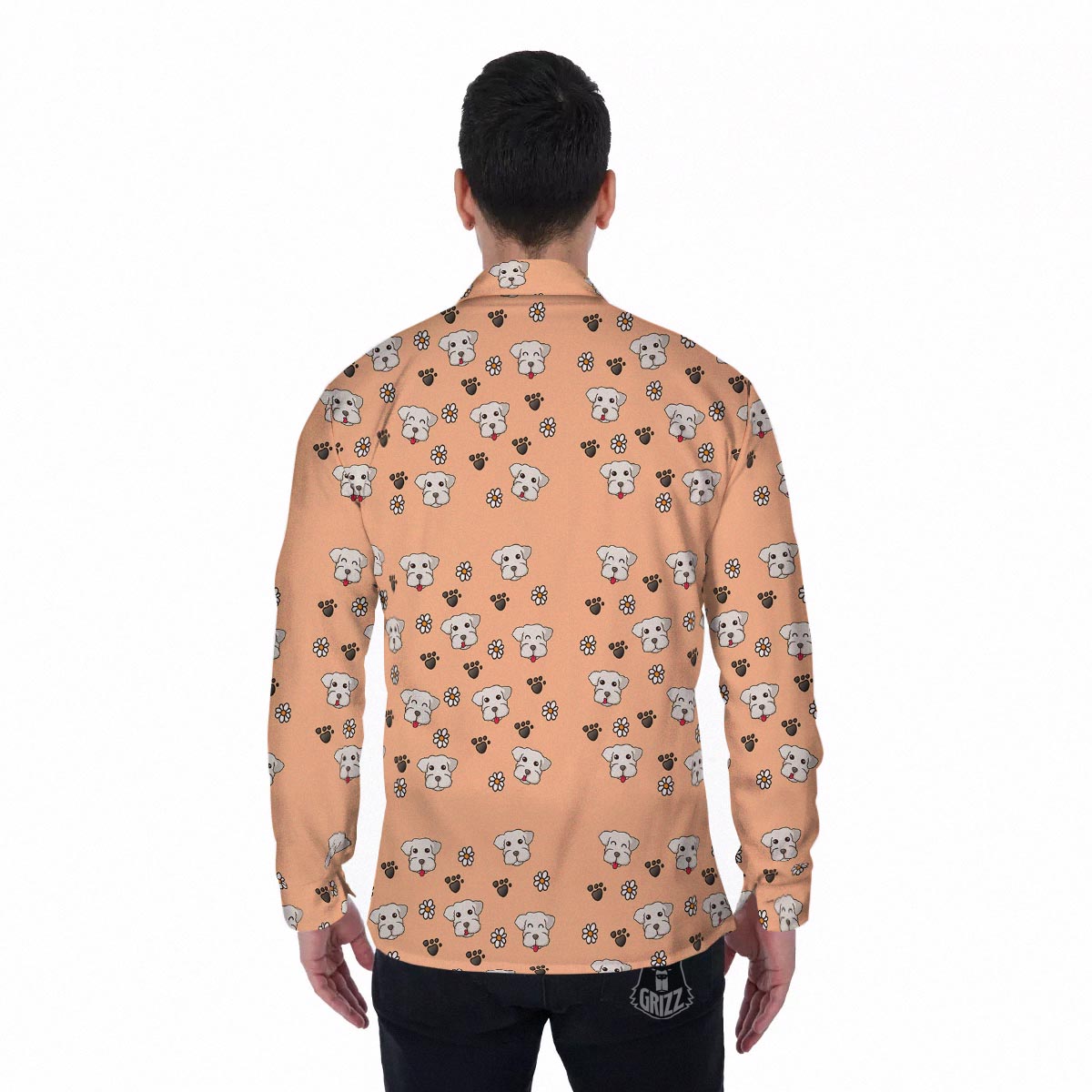 Puppy Shih Tzu Print Pattern Men's Long Sleeve Shirts-grizzshop