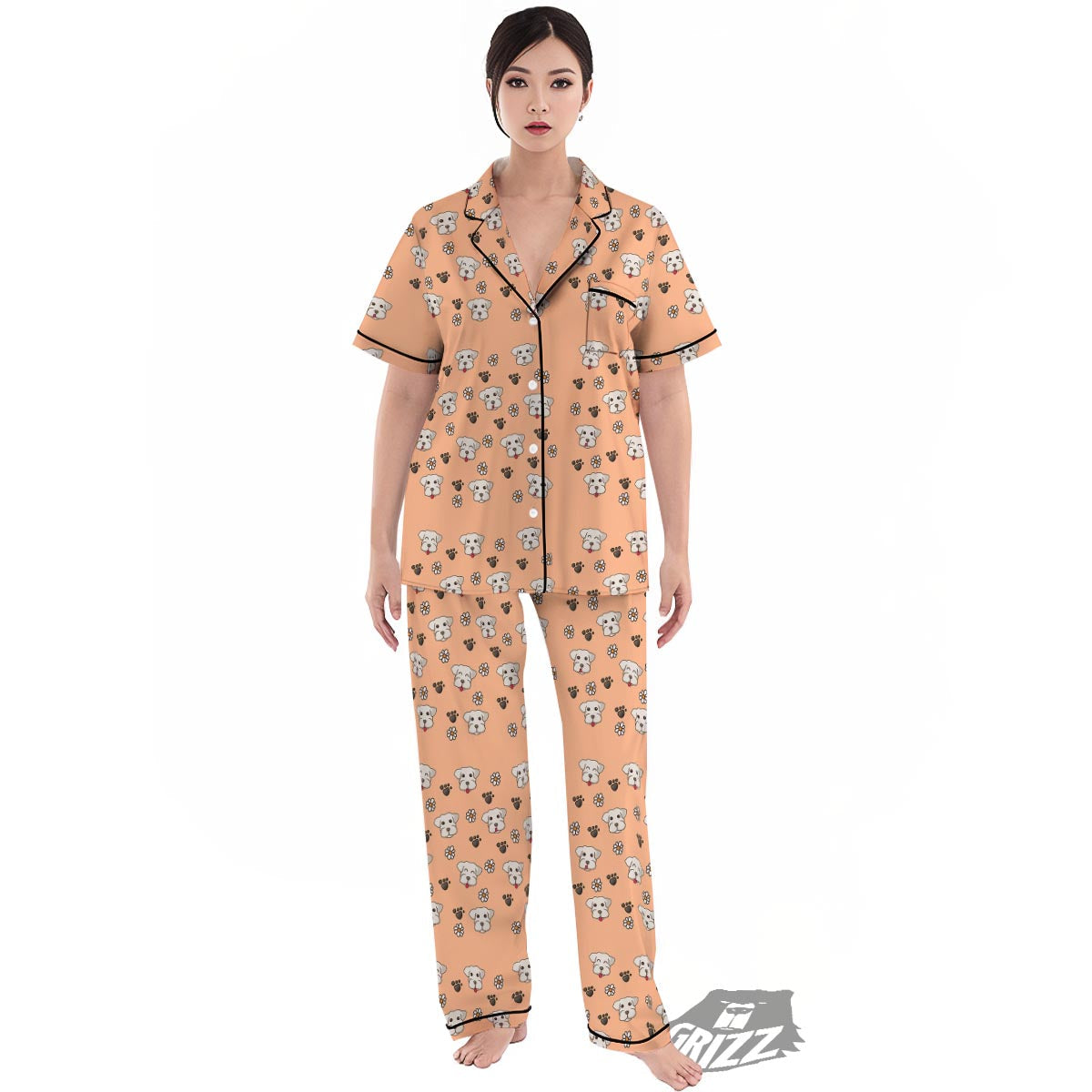 Puppy Shih Tzu Print Pattern Women's Pajamas Set-grizzshop