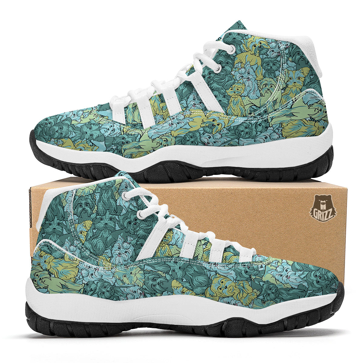 Puppy Yorkshire Terrier Dog Pattern Print White Bball Shoes-grizzshop