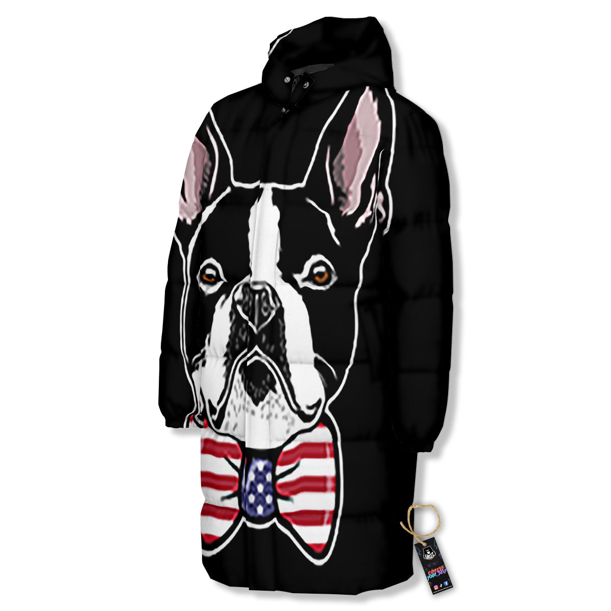 Puppy Faces Boston Terrier Print Long Down Jacket