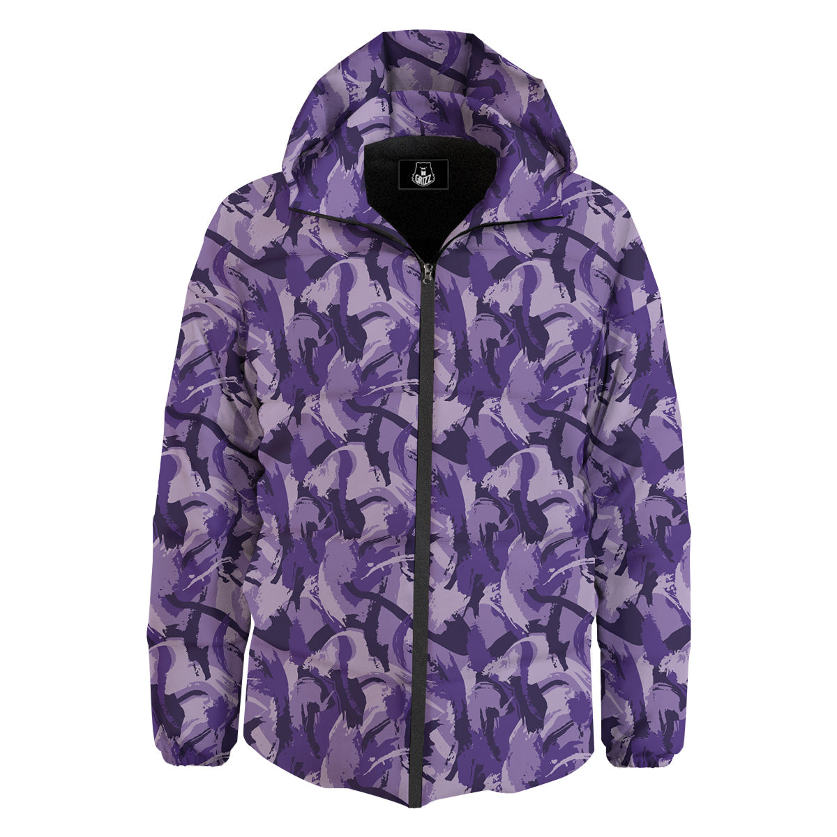 Purple Abstract Color Paint Print Down Jacket-grizzshop