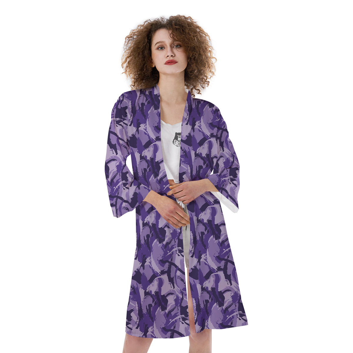 Purple Abstract Color Paint Print Kimono-grizzshop