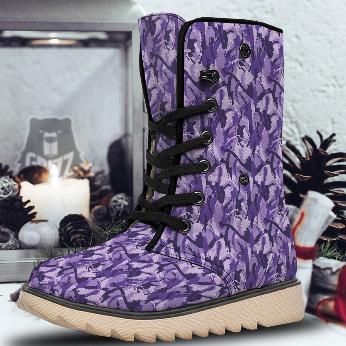 Purple Abstract Color Paint Print Snow Boots-grizzshop