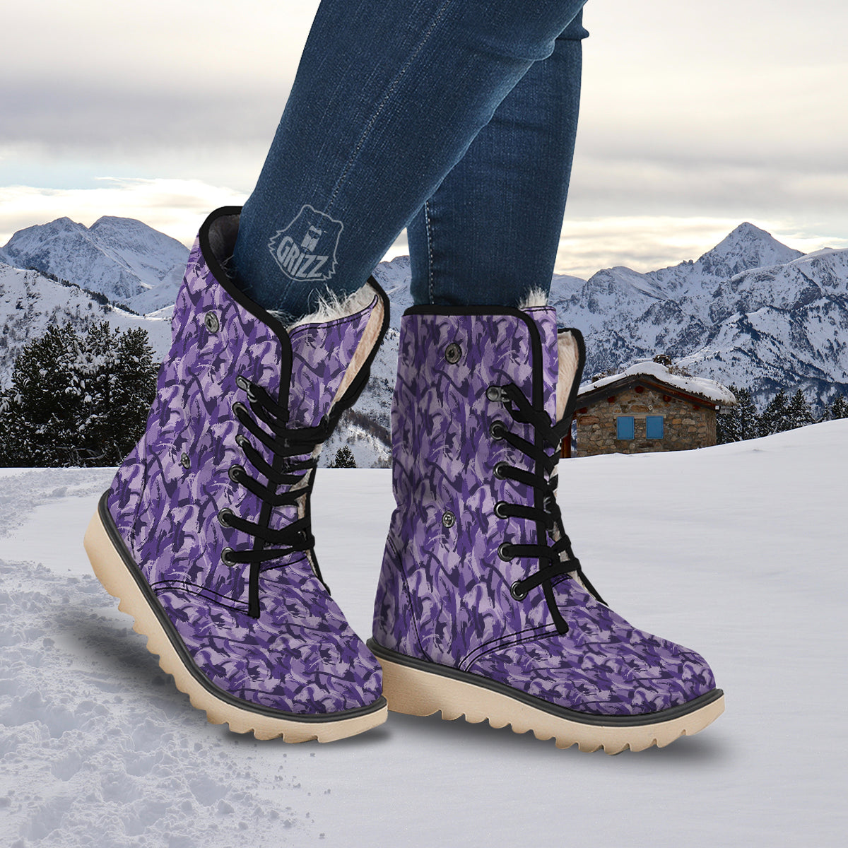 Purple Abstract Color Paint Print Snow Boots-grizzshop