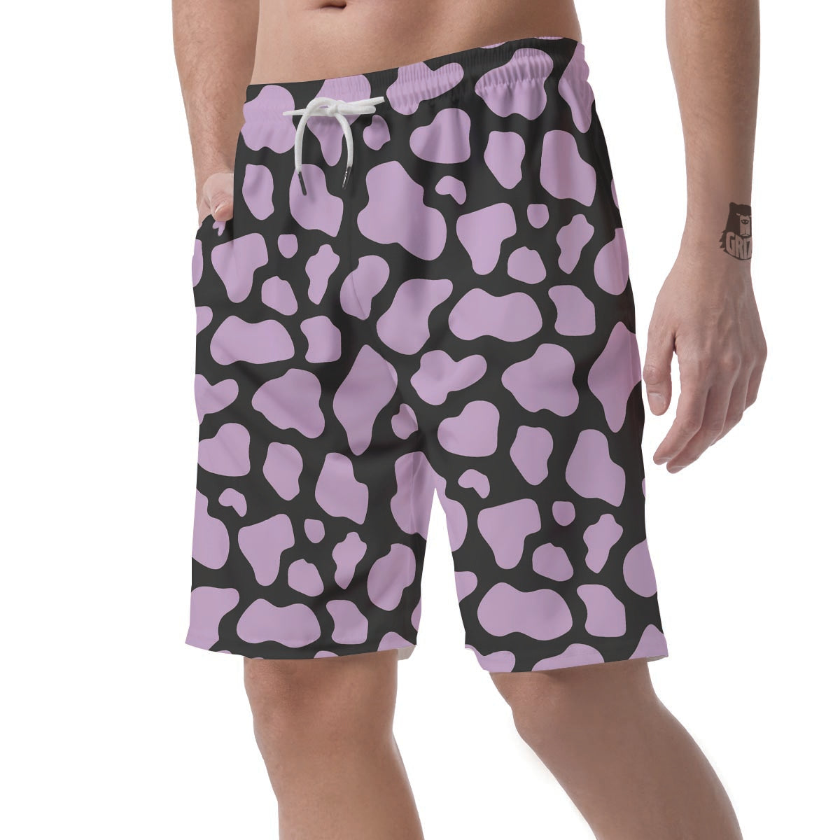 Purple And Black Cow Print Men's Shorts-grizzshop