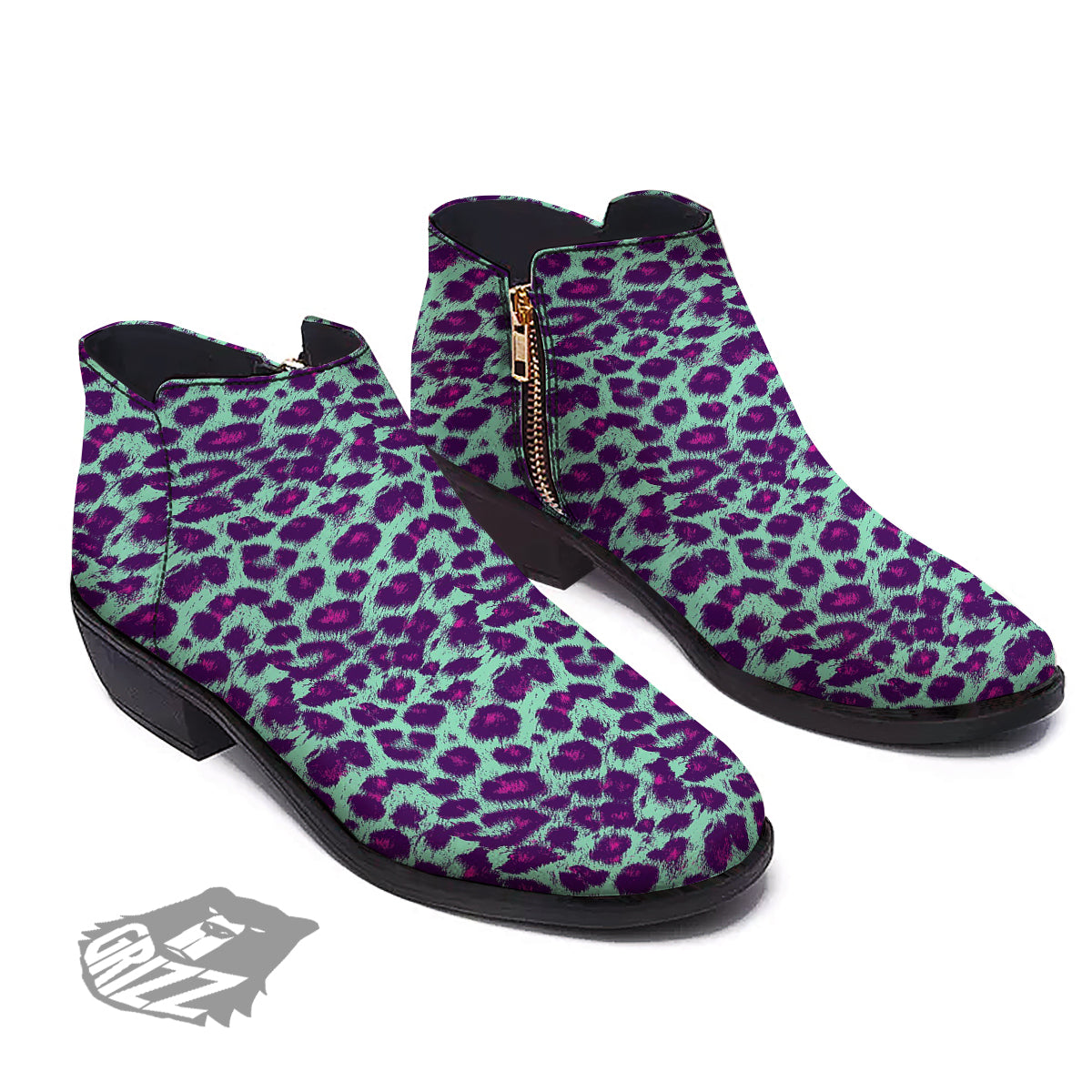 Purple And Blue Neon Leopard Print Ankle Boots-grizzshop