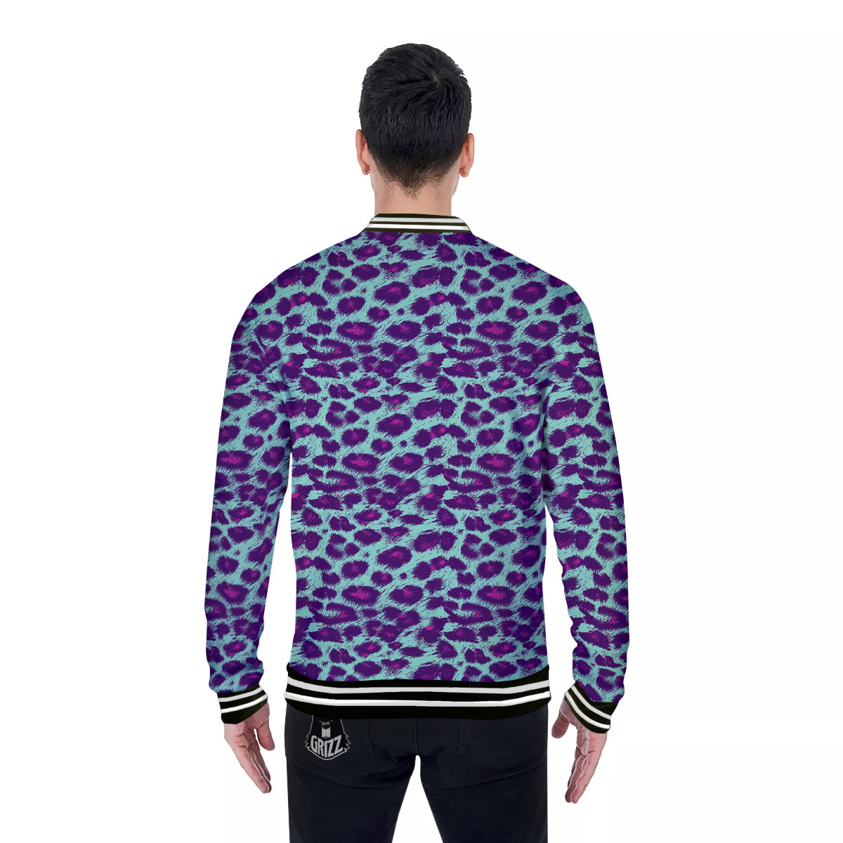 Purple And Blue Neon Leopard Print Baseball Jacket-grizzshop