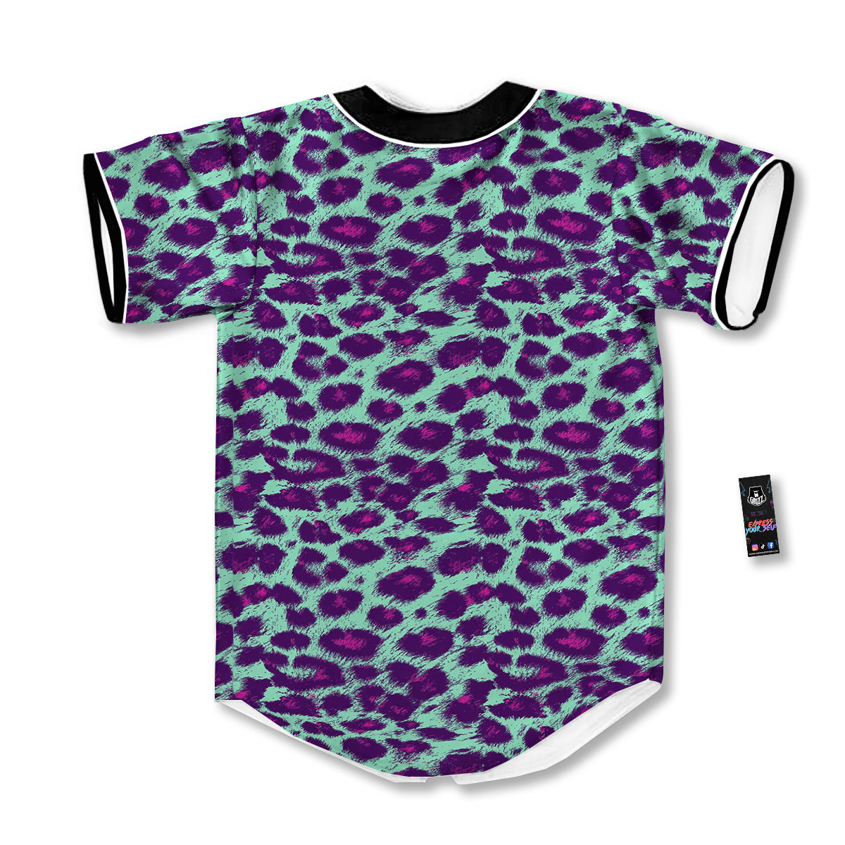 Purple And Blue Neon Leopard Print Baseball Jersey-grizzshop