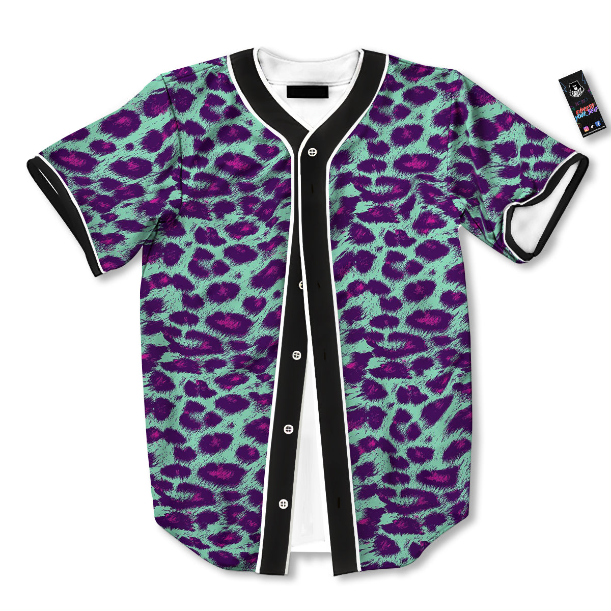 Purple And Blue Neon Leopard Print Baseball Jersey-grizzshop