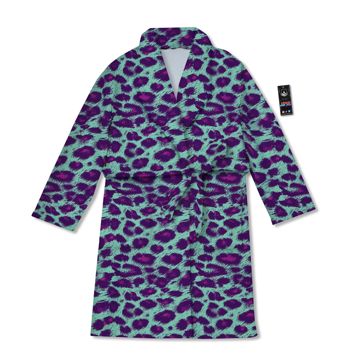 Purple And Blue Neon Leopard Print Bathrobe-grizzshop