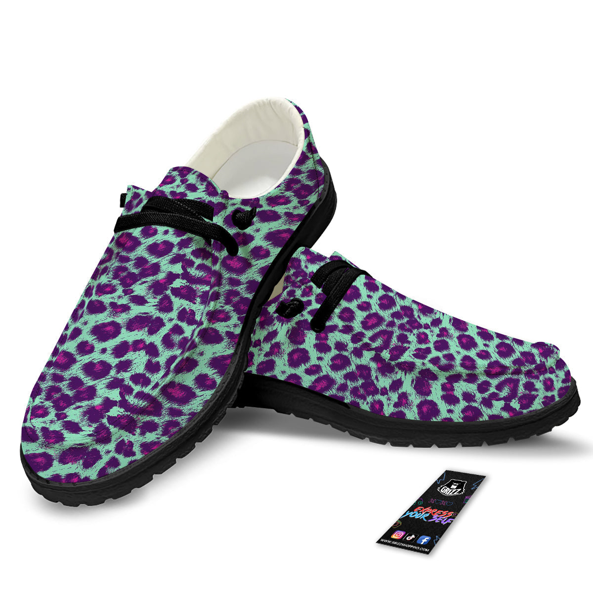 Purple And Blue Neon Leopard Print Black Loafers-grizzshop