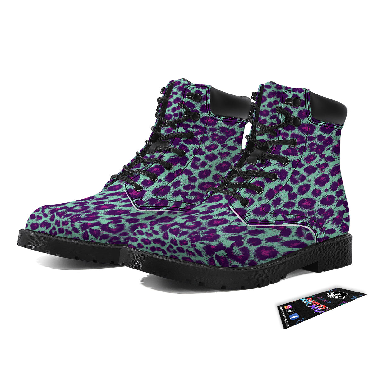 Purple And Blue Neon Leopard Print Boots-grizzshop