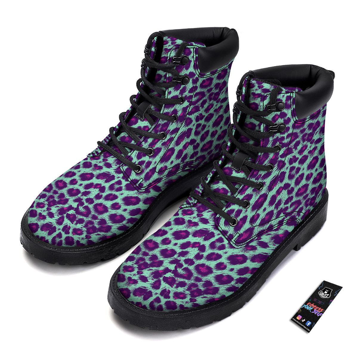 Purple And Blue Neon Leopard Print Boots-grizzshop