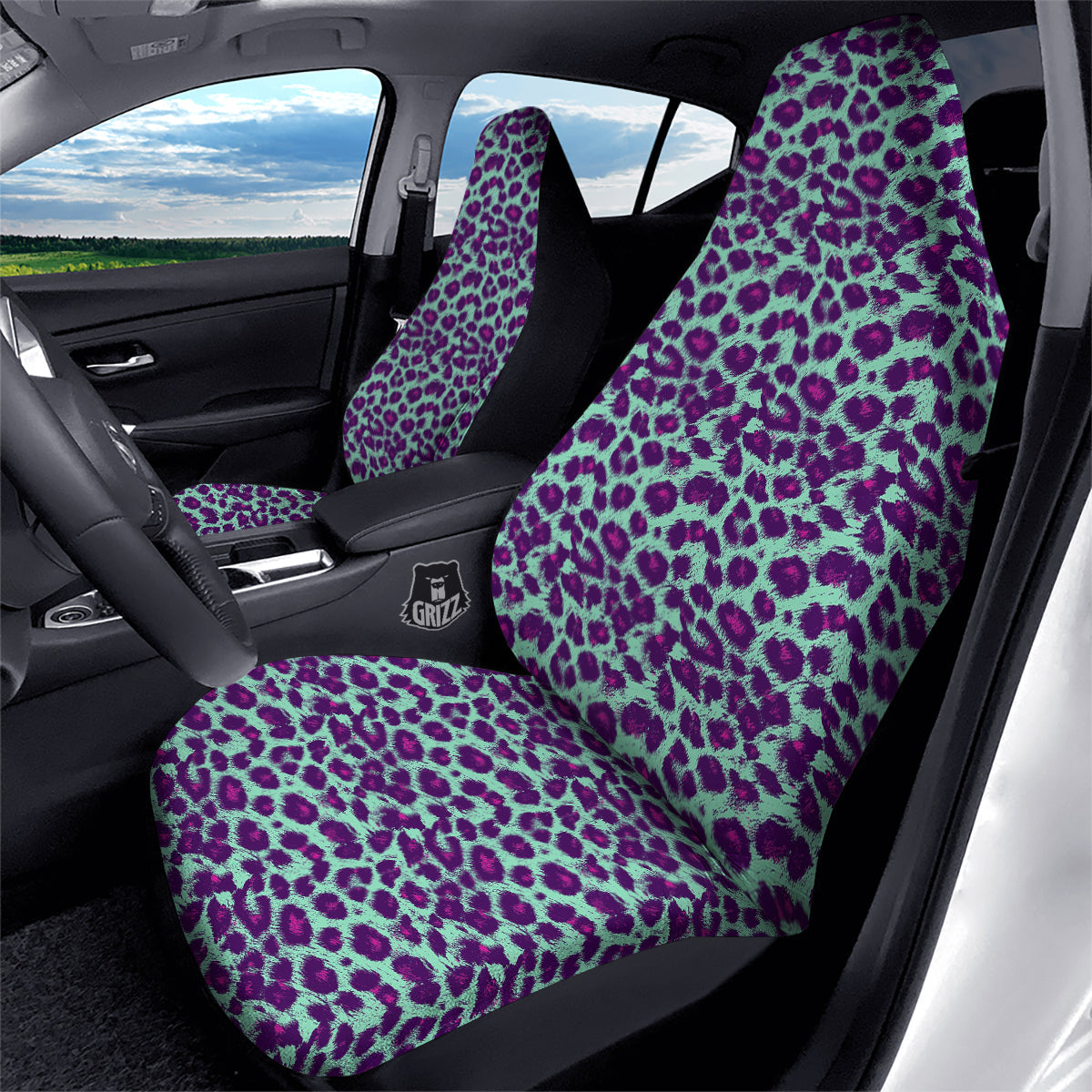 Purple And Blue Neon Leopard Print Car Seat Covers-grizzshop