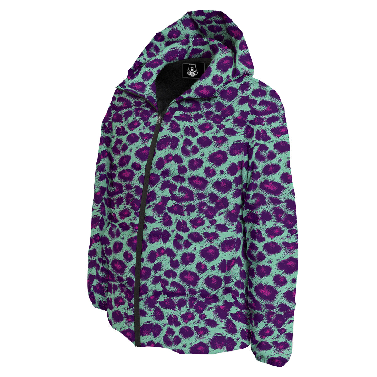 Purple And Blue Neon Leopard Print Down Jacket-grizzshop