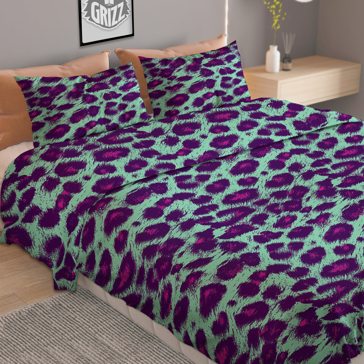 Purple And Blue Neon Leopard Print Duvet Cover Bedding Set