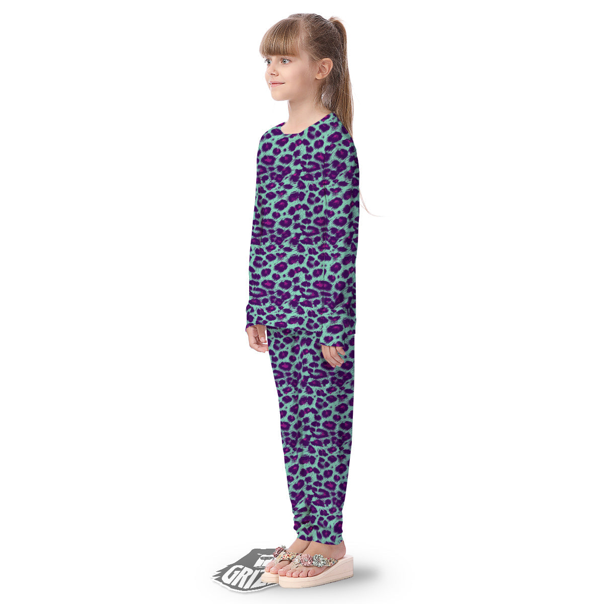 Purple And Blue Neon Leopard Print Kid's Pajamas-grizzshop