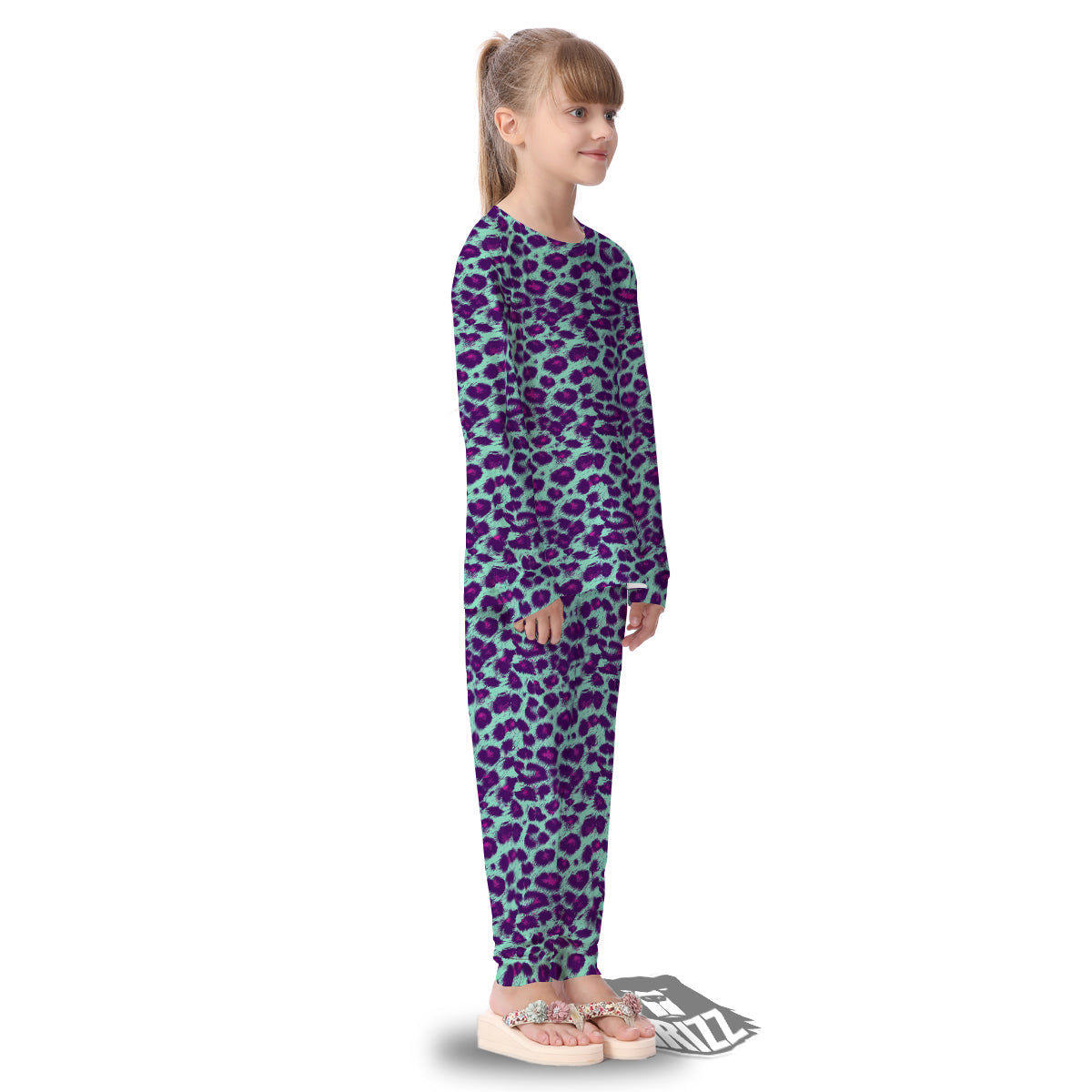 Purple And Blue Neon Leopard Print Kid's Pajamas-grizzshop