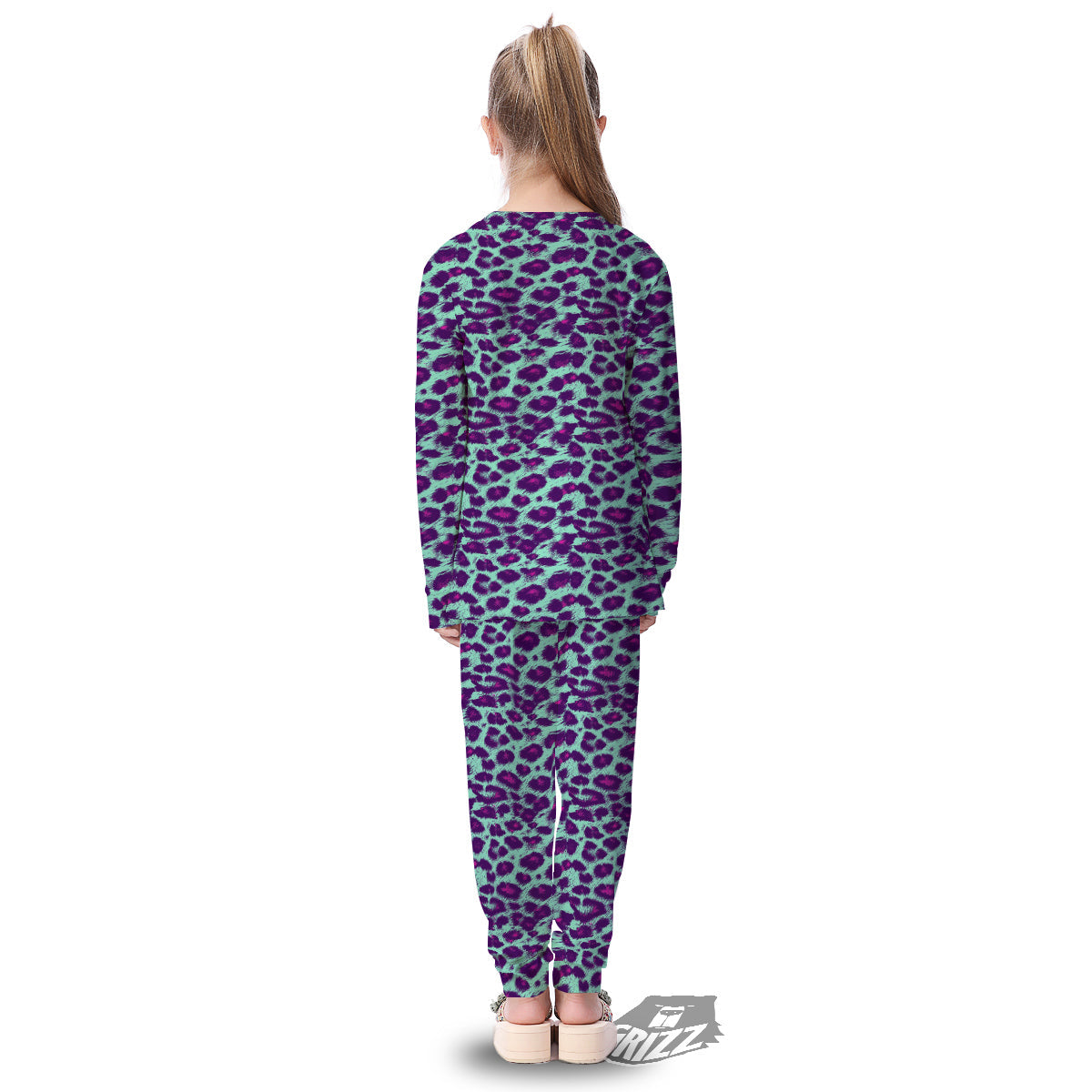 Purple And Blue Neon Leopard Print Kid's Pajamas-grizzshop