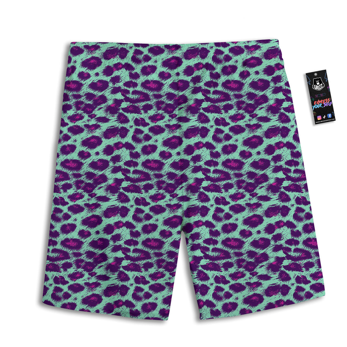 Purple And Blue Neon Leopard Print Men's Athletic Shorts