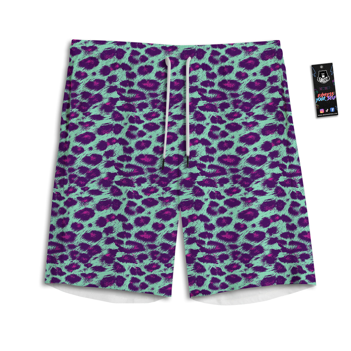Purple And Blue Neon Leopard Print Men's Athletic Shorts