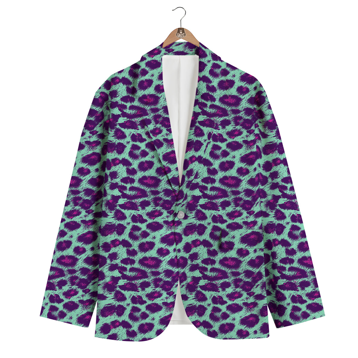 Purple And Blue Neon Leopard Print Men's Blazer-grizzshop