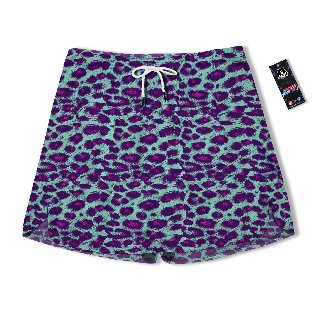 Purple And Blue Neon Leopard Print Men's Running Shorts-grizzshop