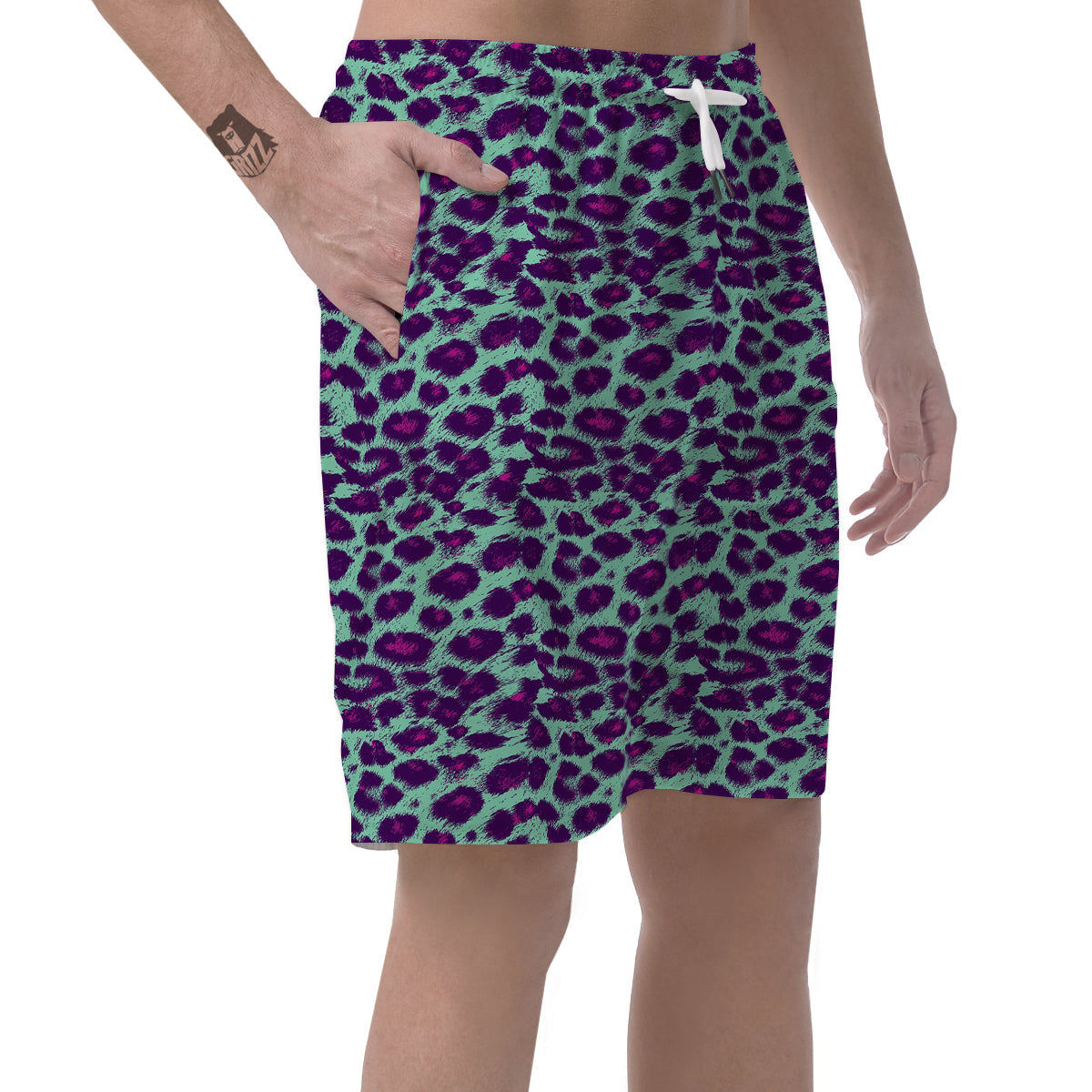Purple And Blue Neon Leopard Print Men's Shorts-grizzshop