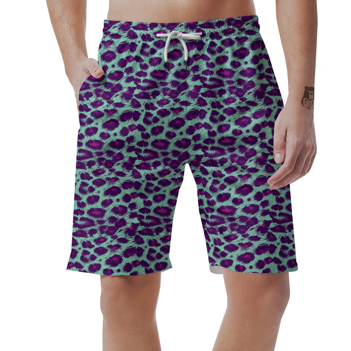 Purple And Blue Neon Leopard Print Men's Shorts-grizzshop