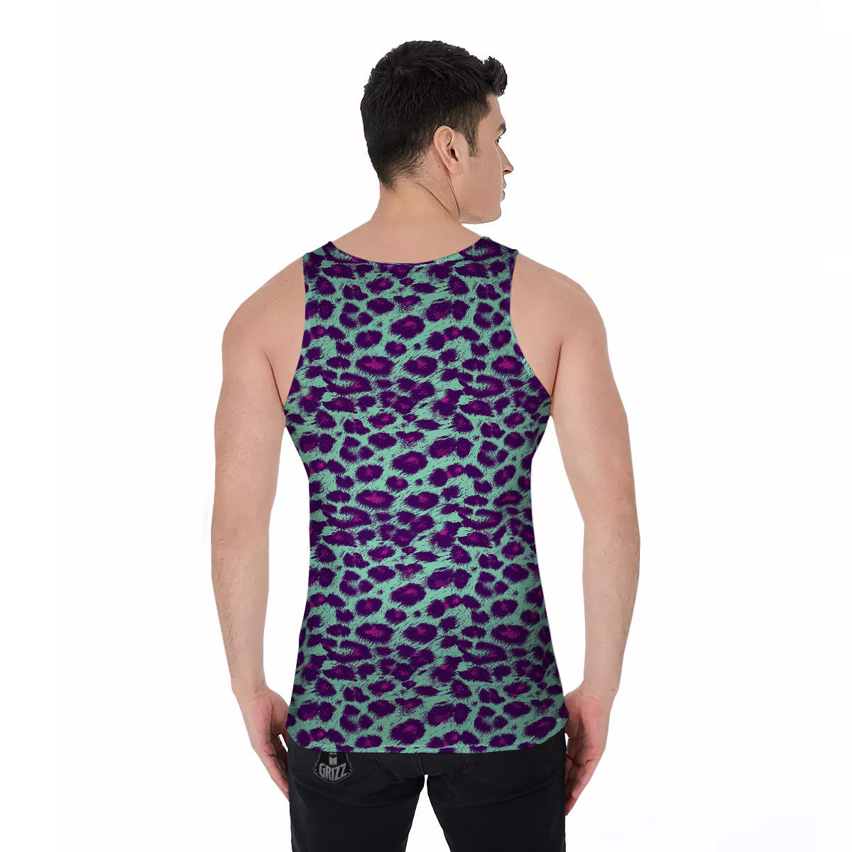 Purple And Blue Neon Leopard Print Men's Tank Top-grizzshop