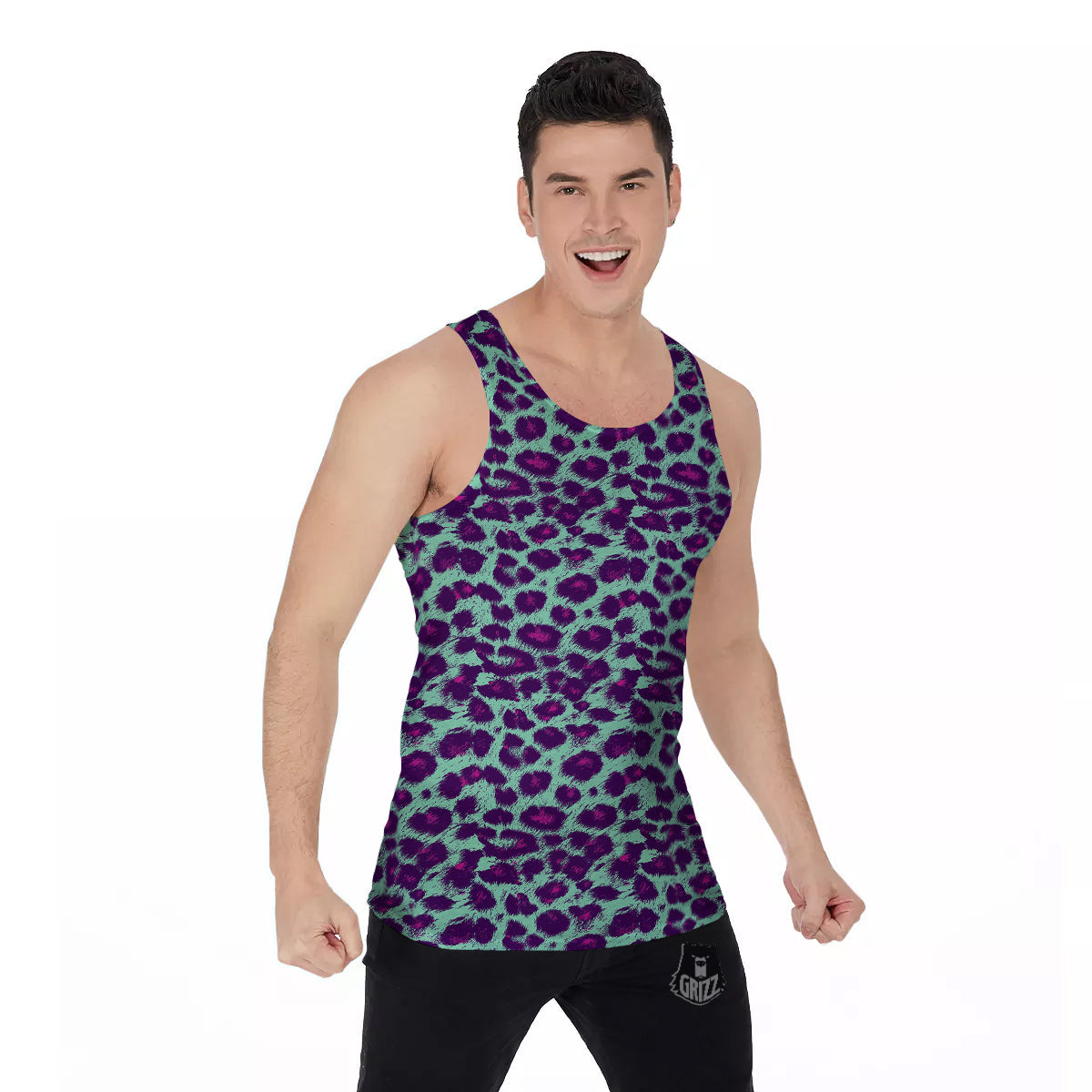 Purple And Blue Neon Leopard Print Men's Tank Top-grizzshop