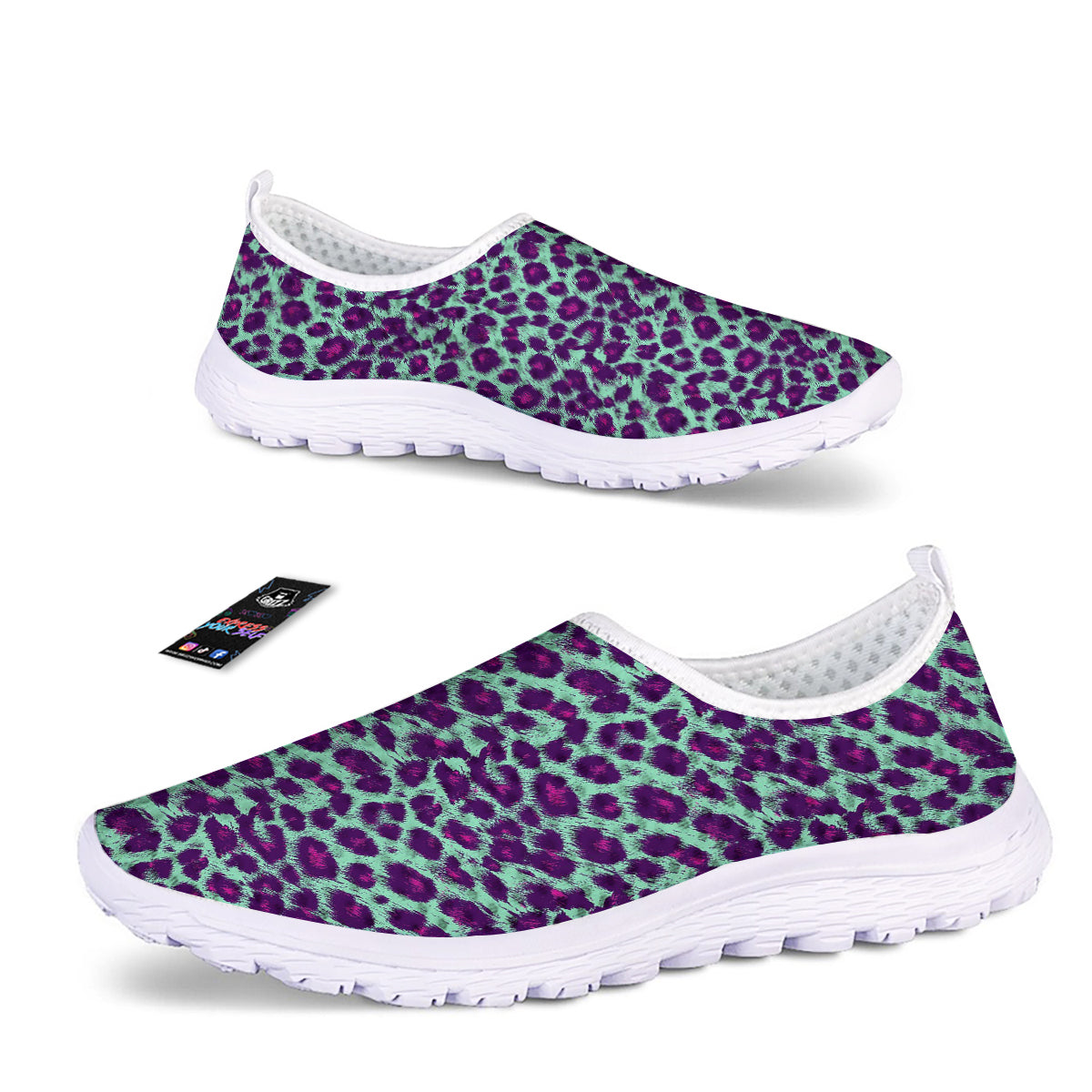 Purple And Blue Neon Leopard Print Nurse Shoes-grizzshop