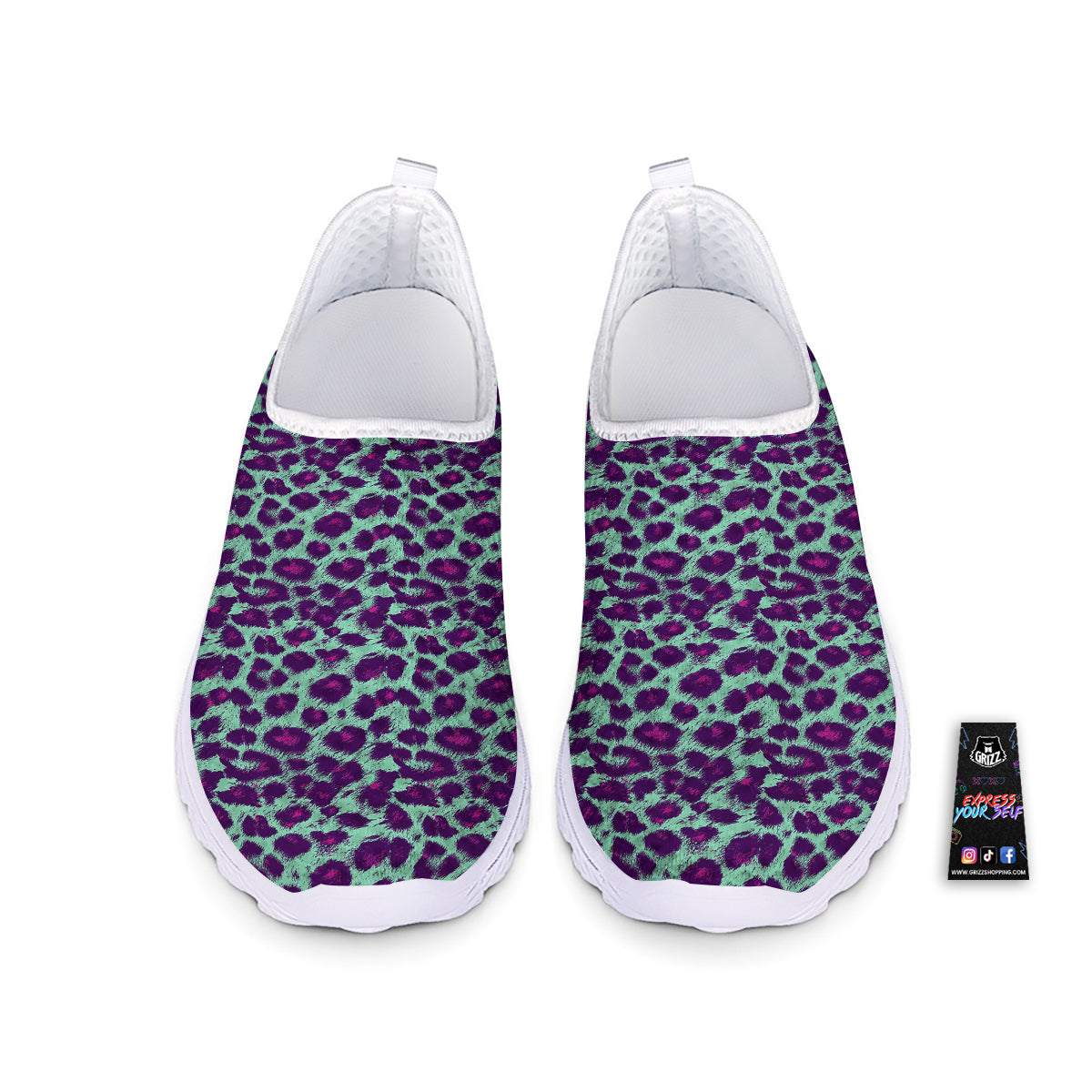 Purple And Blue Neon Leopard Print Nurse Shoes-grizzshop