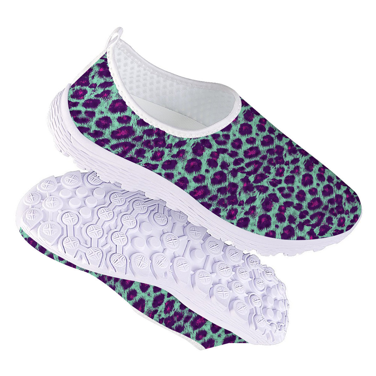 Purple And Blue Neon Leopard Print Nurse Shoes-grizzshop