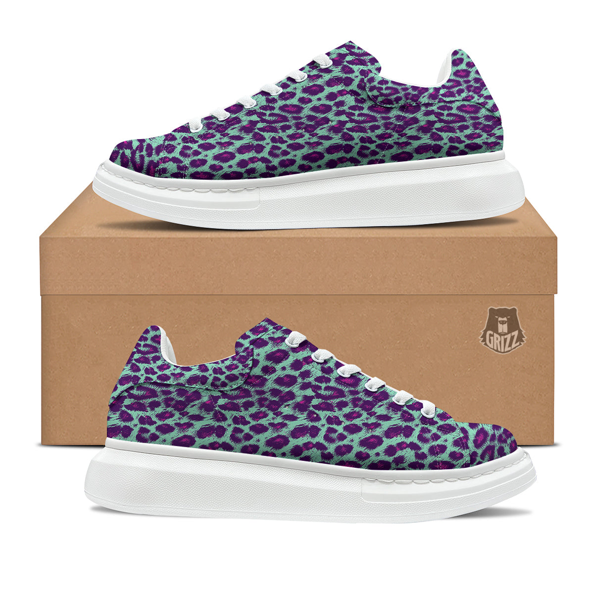 Purple And Blue Neon Leopard Print Platform Shoes-grizzshop