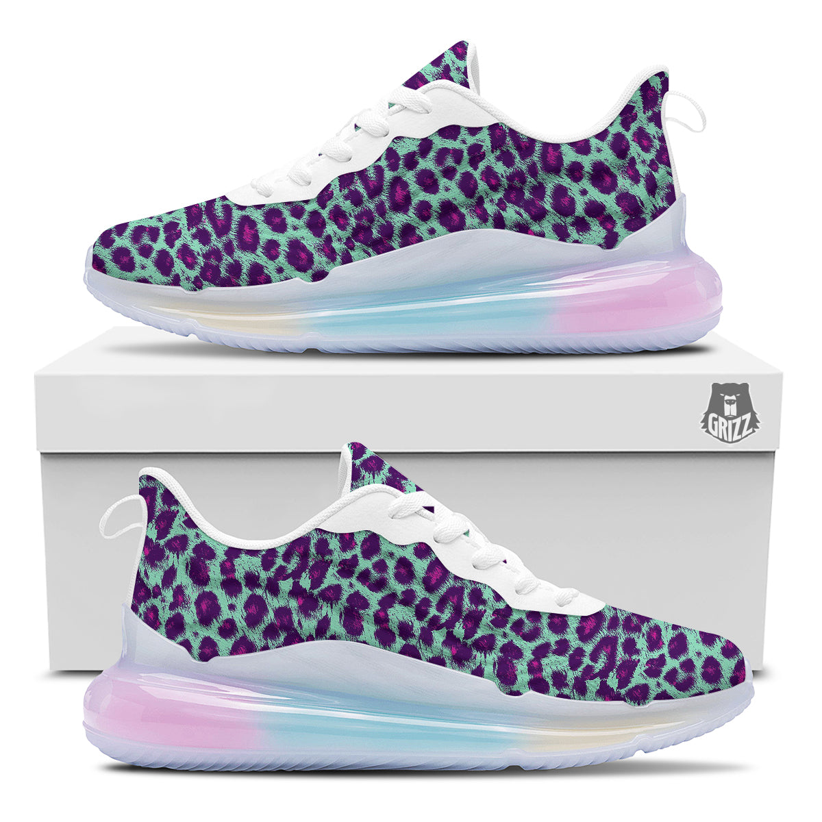 Purple And Blue Neon Leopard Print Running Sneakers-grizzshop