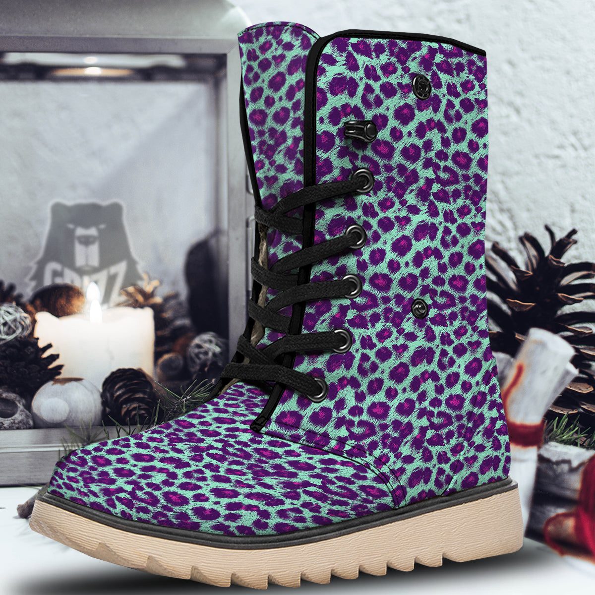Purple And Blue Neon Leopard Print Snow Boots-grizzshop