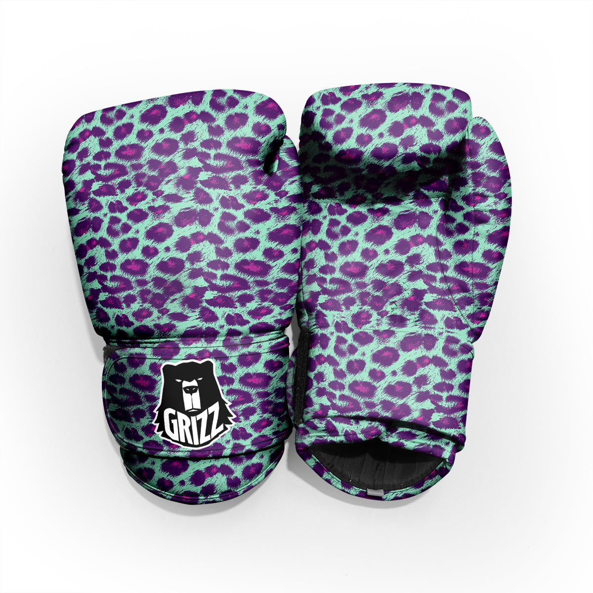 Purple And Blue Neon Leopard Print Pro Boxing Glove