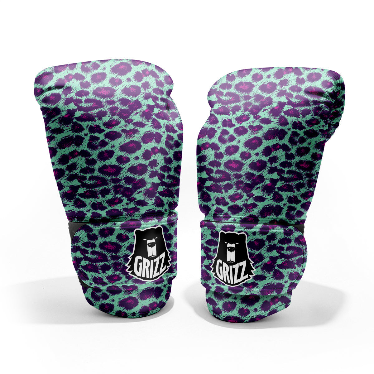 Purple And Blue Neon Leopard Print Pro Boxing Glove