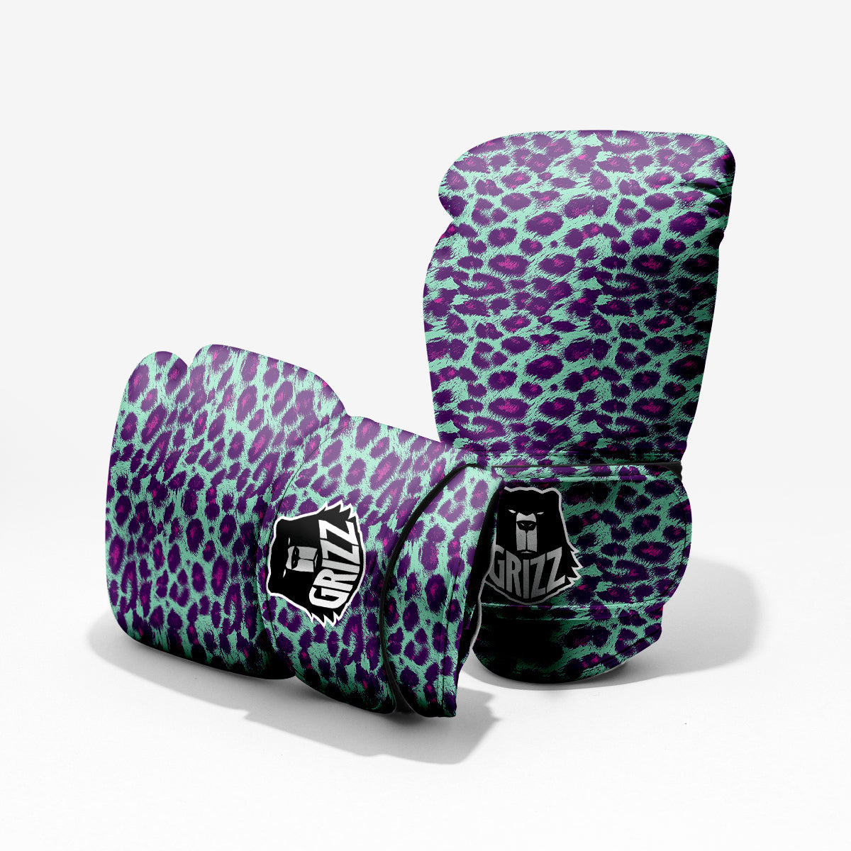 Purple And Blue Neon Leopard Print Pro Boxing Glove