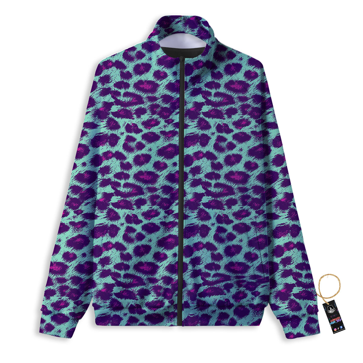 Purple And Blue Neon Leopard Print Track Jacket-grizzshop