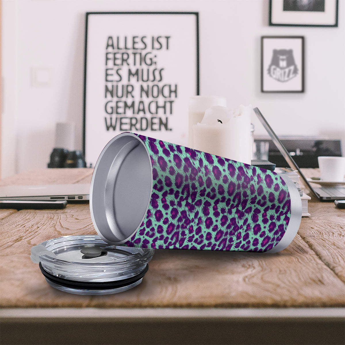 Purple And Blue Neon Leopard Print Tumbler-grizzshop