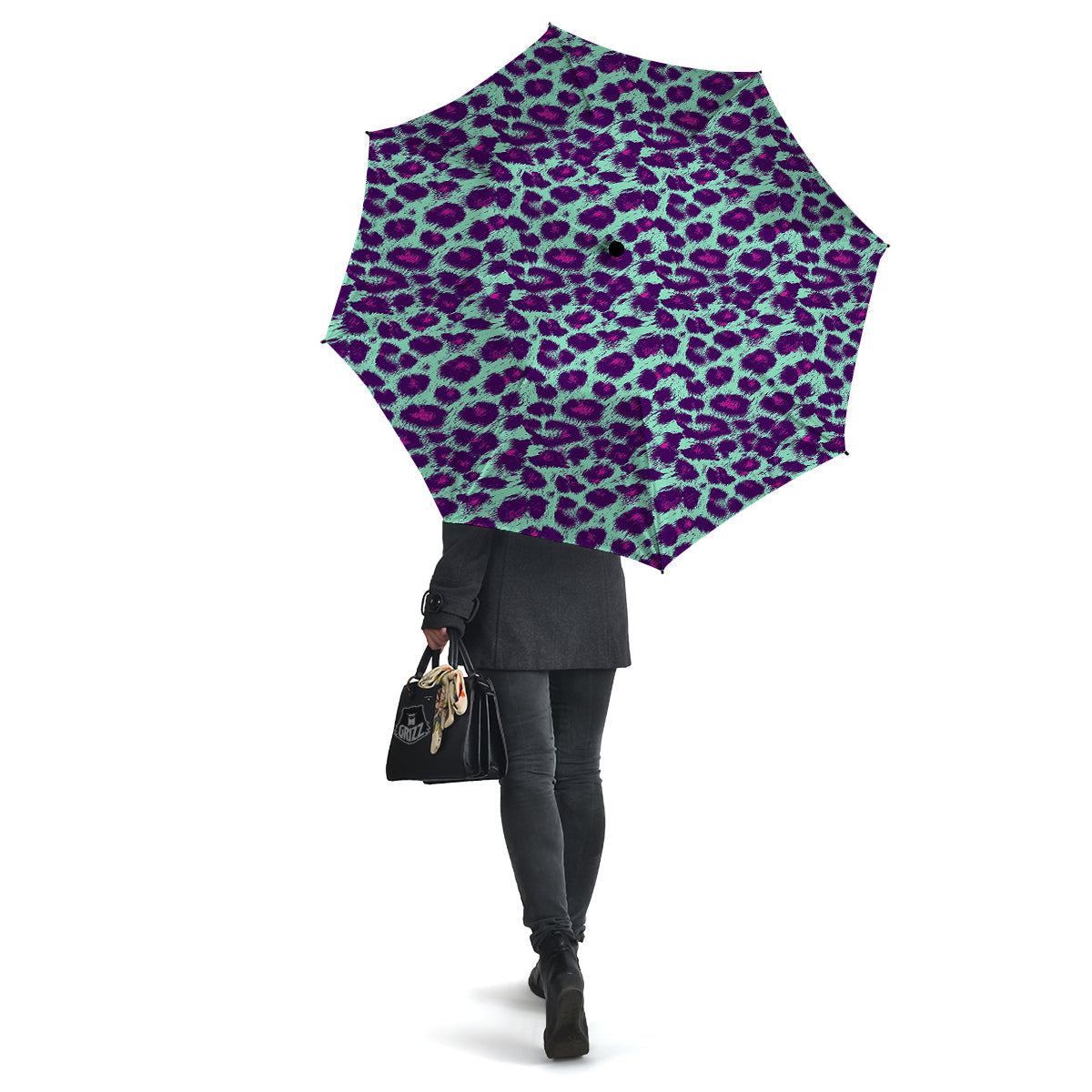 Purple And Blue Neon Leopard Print Umbrella-grizzshop