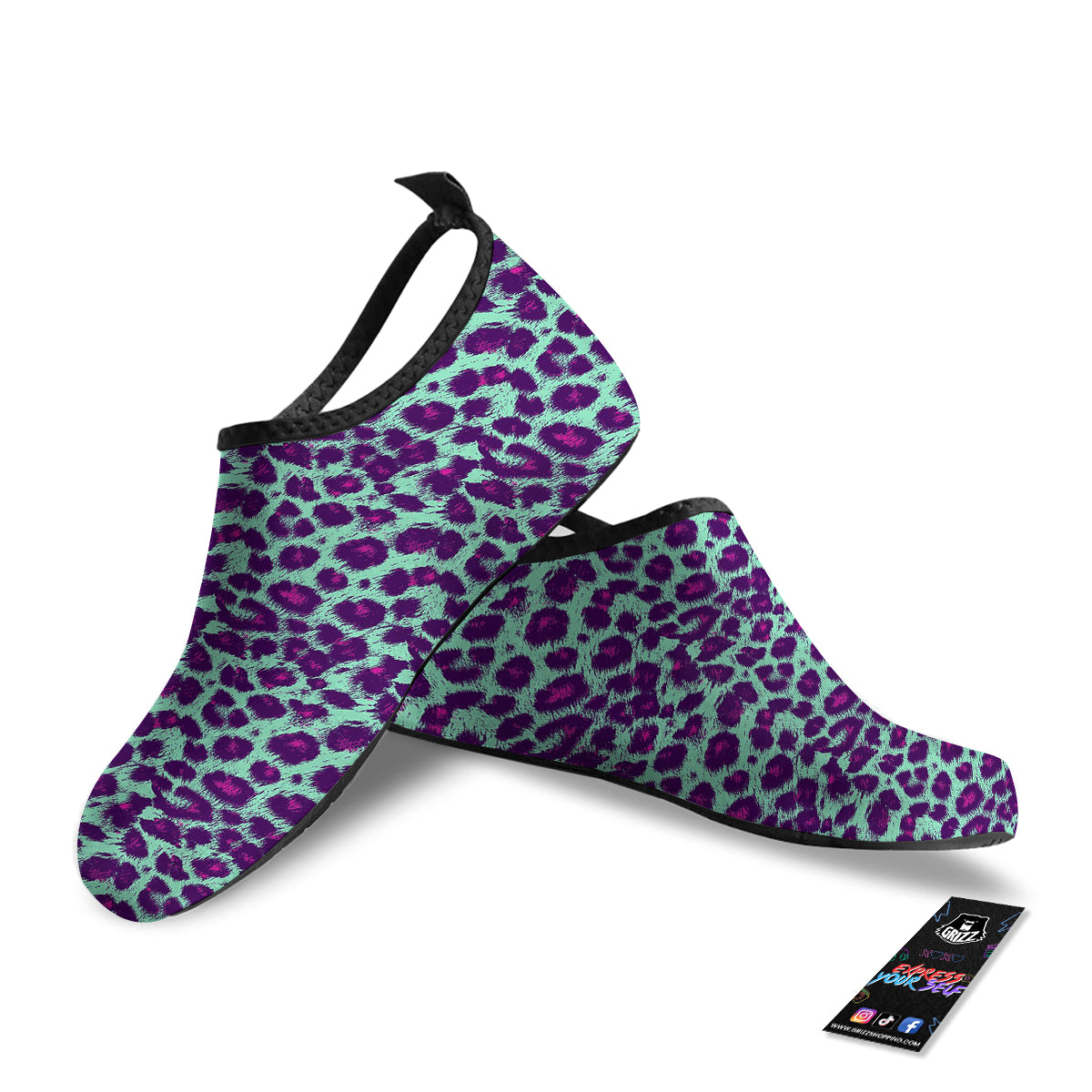 Purple And Blue Neon Leopard Print Water Shoes-grizzshop