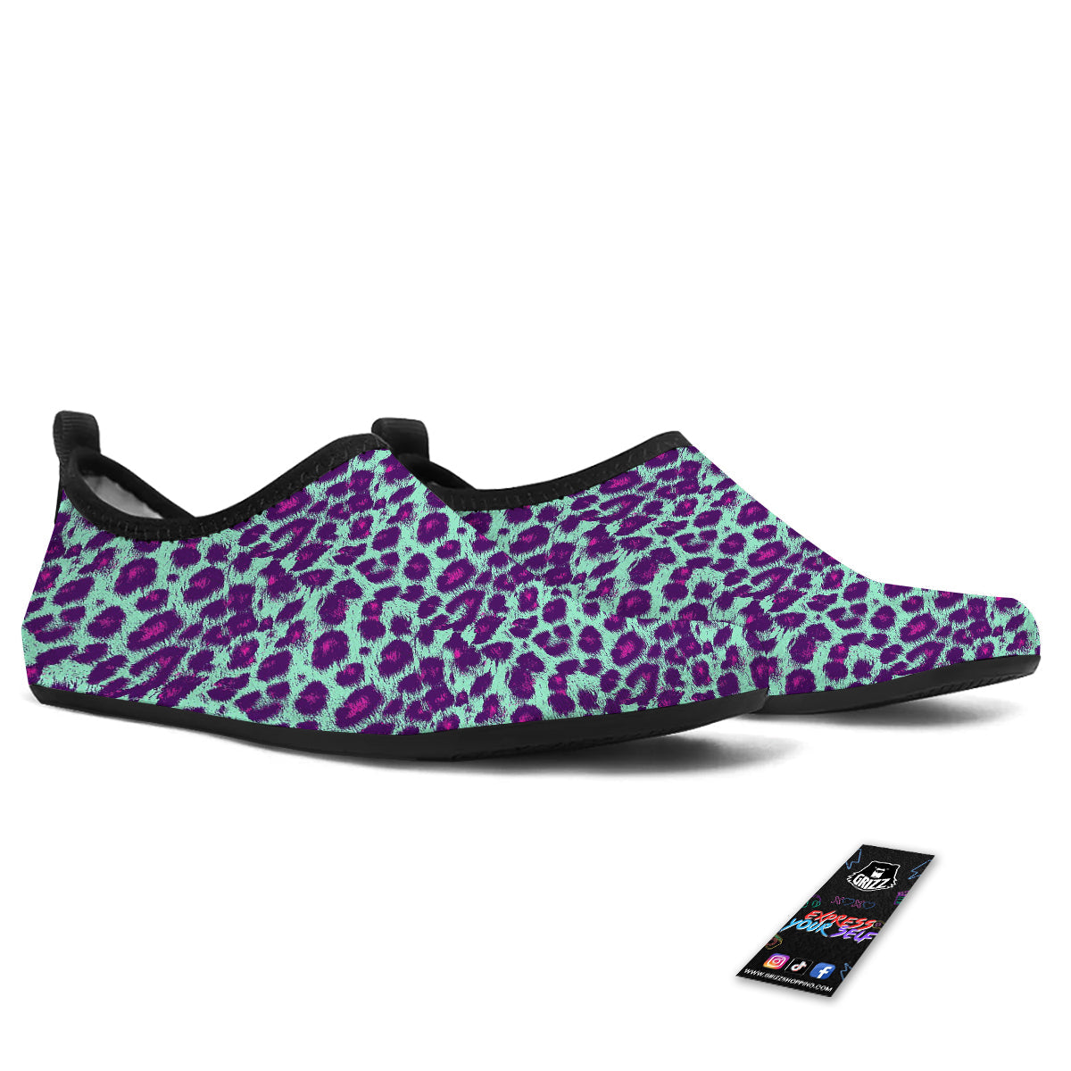 Purple And Blue Neon Leopard Print Water Shoes-grizzshop